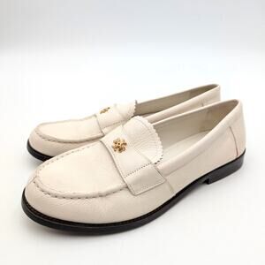 Tory Burch Classic Loafers Shoes Leather Women's Ivory White Size US7.5M EU38